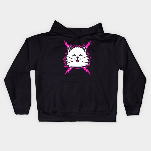 White Electric Cat Kids Hoodie by DangerHuskie